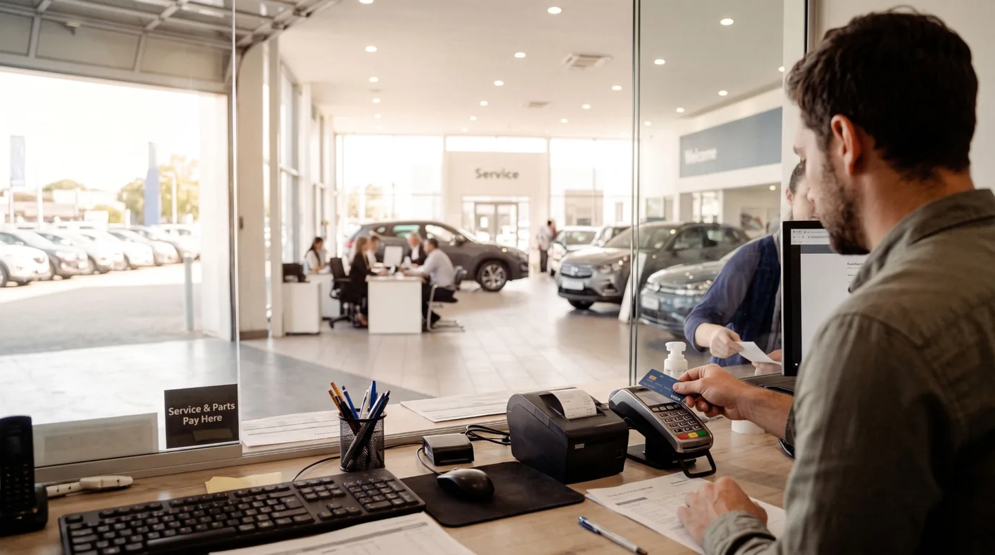 Customer paying by card at a dealership